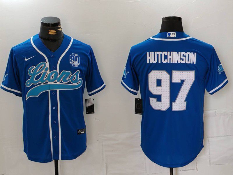 Men Detroit Lions 97 Hutchinson Blue Second generation joint name 2024 Nike Limited NFL Jersey style 8154